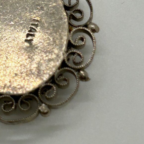 Vintage Italian Micro Mosaic Oval Pendant With Filigree Detailing Floral Design - Picture 9 of 14